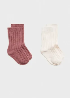Dzieci MANGO Skarpetki I Rajstopy*Komplet 2 par prążkowanych skarpetek z łączonych materiałów