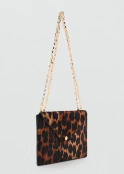 MANGO Galanteria Skórzana|Akcesoria Skórzane*Kopertówka na łańcuszku ze skóry z włosiem w lamparcie cętki