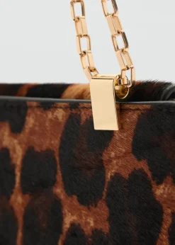 MANGO Galanteria Skórzana|Akcesoria Skórzane*Kopertówka na łańcuszku ze skóry z włosiem w lamparcie cętki