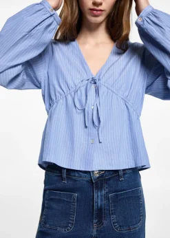 MANGO Koszule I Bluzki*Koszula w paski z kokardą