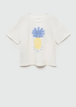 Dzieci MANGO Koszulki I Topy*Koszulka bawełniana z nadrukiem ananasa i wypukłym motywem