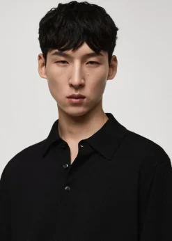 MANGO Kardigany I Swetry|Koszulki Polo*Koszulka polo z 100% wełny merynosów z długim rękawem