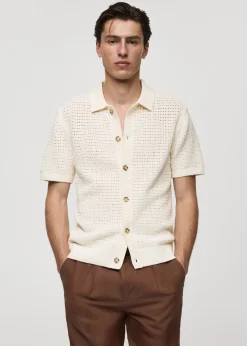 MANGO Kardigany I Swetry|Koszulki Polo*Koszulka polo z ażurowej dzianiny z guzikami