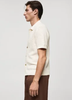 MANGO Kardigany I Swetry|Koszulki Polo*Koszulka polo z ażurowej dzianiny z guzikami