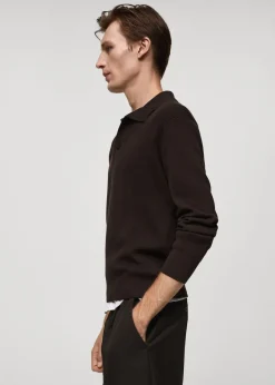 MANGO Kardigany I Swetry|Koszulki Polo*Koszulka polo z cienkiej prążkowanej dzianiny z bawełny