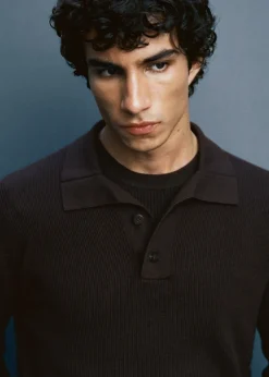 MANGO Kardigany I Swetry|Koszulki Polo*Koszulka polo z cienkiej prążkowanej dzianiny z bawełny