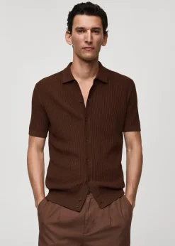 MANGO Kardigany I Swetry|Koszulki Polo*Koszulka polo z cienkiej prążkowanej dzianiny z guzikami