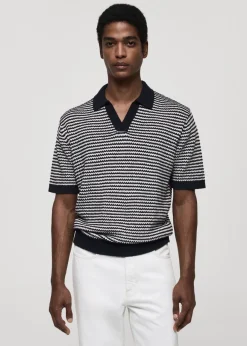 MANGO Kardigany I Swetry|Koszulki Polo*Koszulka polo z dzianiny w paski z kontrastowym kołnierzykiem
