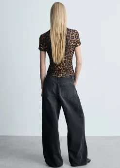 MANGO Koszulki*Koszulka w panterkę z marszczeniem