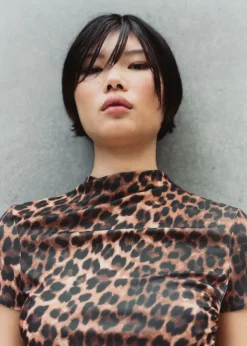 MANGO Koszulki*Koszulka w panterkę z marszczeniem