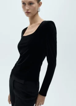 MANGO Topy|Koszulki*Koszulka z aksamitu z dekoltem