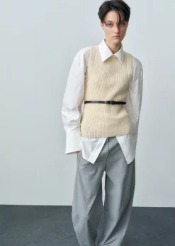 MANGO Swetry I Kardigany|Topy*Koszulka z prążkowanej mieszanki wełny