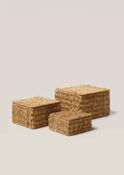 MANGO Przedmioty Do Dekoracji Salonu|Kosze Do Sypialni*Koszyk z naturalnych włókien z pokrywą 21 x 21 cm
