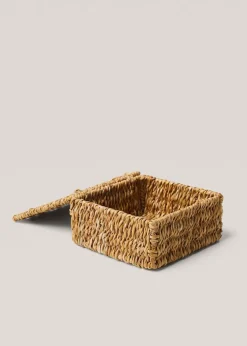 MANGO Przedmioty Do Dekoracji Salonu|Kosze Do Sypialni*Koszyk z naturalnych włókien z pokrywą 17 x 17 cm
