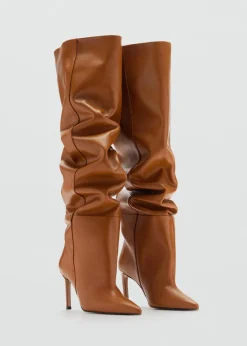 MANGO Akcesoria Skórzane*Kozaki skórzane z marszczeniem