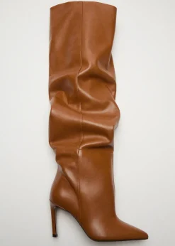 MANGO Akcesoria Skórzane*Kozaki skórzane z marszczeniem