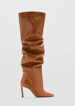 MANGO Akcesoria Skórzane*Kozaki skórzane z marszczeniem