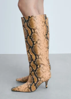 MANGO Buty|Akcesoria Skórzane*Kozaki skórzane ze wzorem skóry węża