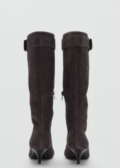 MANGO Buty*Kozaki ze skóry dwoiny ze sprzączkami