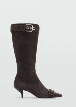 MANGO Buty*Kozaki ze skóry dwoiny ze sprzączkami