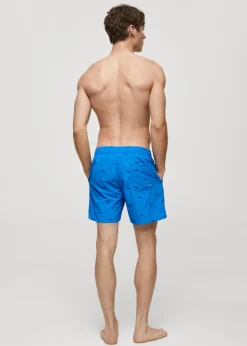 MANGO Więcej Akcesoriów*Kąpielówki z troczkami i wyhaftowanym motywem ryby