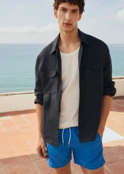 MANGO Więcej Akcesoriów*Kąpielówki z troczkami i wyhaftowanym motywem ryby