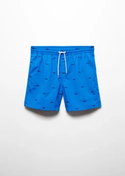 MANGO Więcej Akcesoriów*Kąpielówki z troczkami i wyhaftowanym motywem ryby