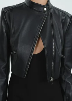 MANGO Kurtki|Skóra*Krótka kurtka biker skórzana