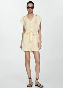 MANGO Sukienki I Kombinezony*Krótki kombinezon z lnu wiązany w talii