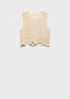 MANGO Topy*Krótki top z dzianiny szydełkowej z motywem kwiatów