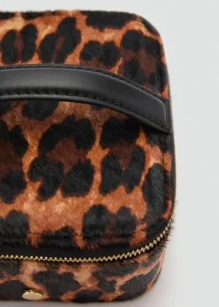 MANGO Galanteria Skórzana|Akcesoria Skórzane*Kuferek na biżuterię ze skóry z włosiem w lamparcie cętki