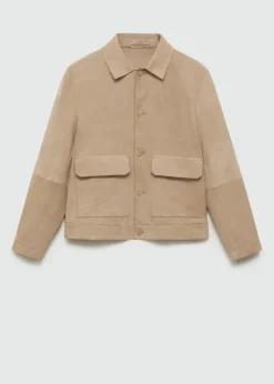 MANGO Kurtki I Koszule Wierzchnie|Skóra*Kurtka 100% skóra zamszowa z kieszeniami