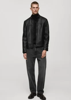 MANGO Kurtki I Koszule Wierzchnie|Skóra*Kurtka biker ze skóry nappy