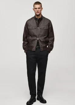 MANGO Kurtki I Koszule Wierzchnie|Skóra*Kurtka skórzana biker z kieszeniami