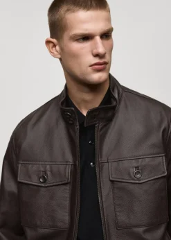 MANGO Kurtki I Koszule Wierzchnie|Skóra*Kurtka skórzana biker z kieszeniami