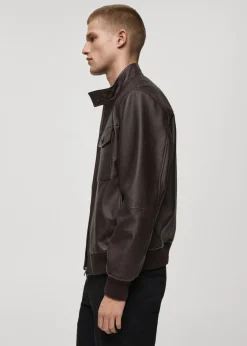 MANGO Kurtki I Koszule Wierzchnie|Skóra*Kurtka skórzana biker z kieszeniami