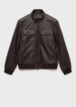 MANGO Kurtki I Koszule Wierzchnie|Skóra*Kurtka skórzana biker z kieszeniami