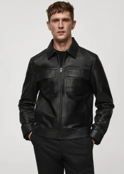 MANGO Kurtki I Koszule Wierzchnie|Skóra*Kurtka z 100% skóry z kieszeniami