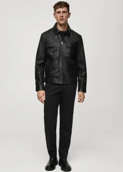 MANGO Kurtki I Koszule Wierzchnie|Skóra*Kurtka z 100% skóry z kieszeniami