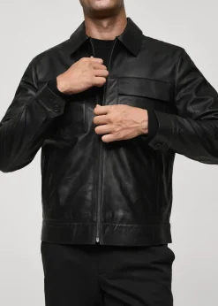 MANGO Kurtki I Koszule Wierzchnie|Skóra*Kurtka z 100% skóry z kieszeniami
