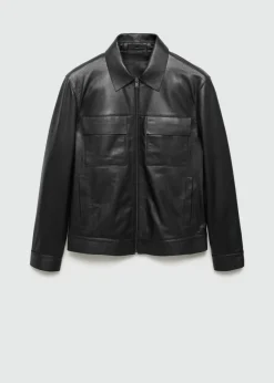 MANGO Kurtki I Koszule Wierzchnie|Skóra*Kurtka z 100% skóry z kieszeniami