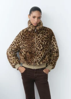 MANGO Płaszcze|Kurtki*Kurtka z imitacji futra w lamparcie cętki