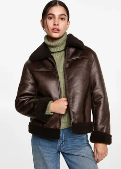 MANGO Płaszcze I Kurtki*Kurtka z imitacji skóry z barankiem