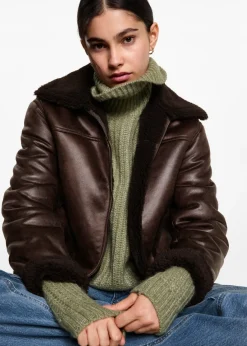 MANGO Płaszcze I Kurtki*Kurtka z imitacji skóry z barankiem