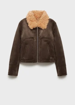 MANGO Płaszcze|Kurtki*Kurtka z imitacji zamszu z kołnierzem z baranka