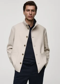 MANGO Kurtki I Koszule Wierzchnie*Kurtka z wełny handmade z kołnierzem kominowym