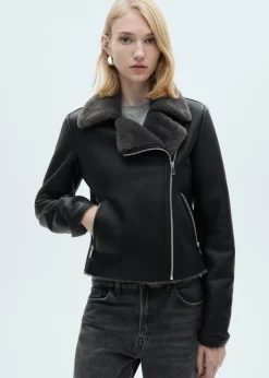 MANGO Płaszcze|Kurtki*Kurtka ze sztucznej skóry z kożuszkiem