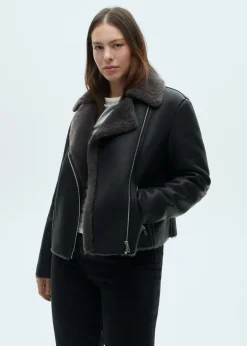 MANGO Płaszcze|Kurtki*Kurtka ze sztucznej skóry z kożuszkiem