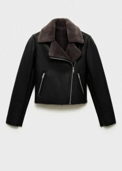 MANGO Płaszcze|Kurtki*Kurtka ze sztucznej skóry z kożuszkiem
