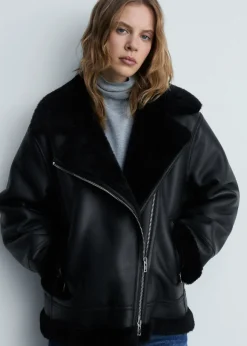 MANGO Płaszcze|Kurtki*Kurtka ze sztucznej skóry z kożuszkiem